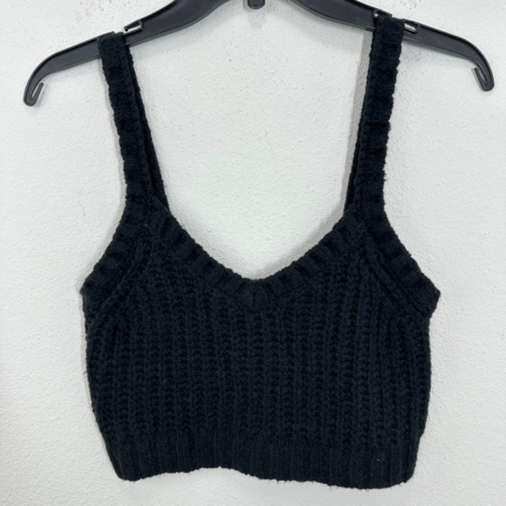 Florence by Mills XOXO Black Knit Crop Top Sleeveless Sweater Tank Large NWT